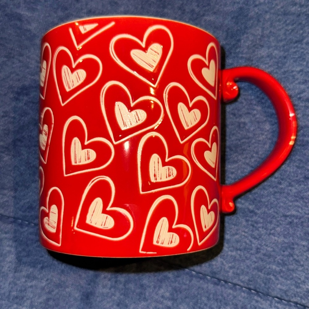Mug by Spectrum Designz, NWT, Red w/Hearts all over it.